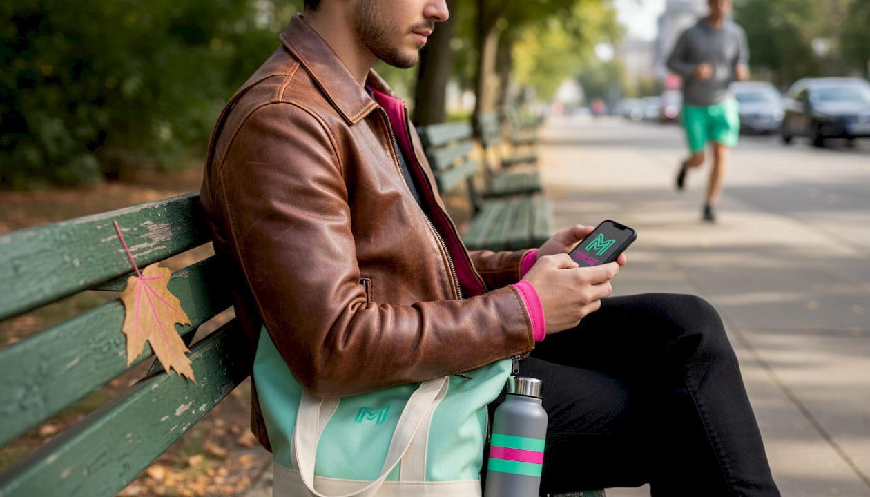 Man wearing aged cowhide leather jacket