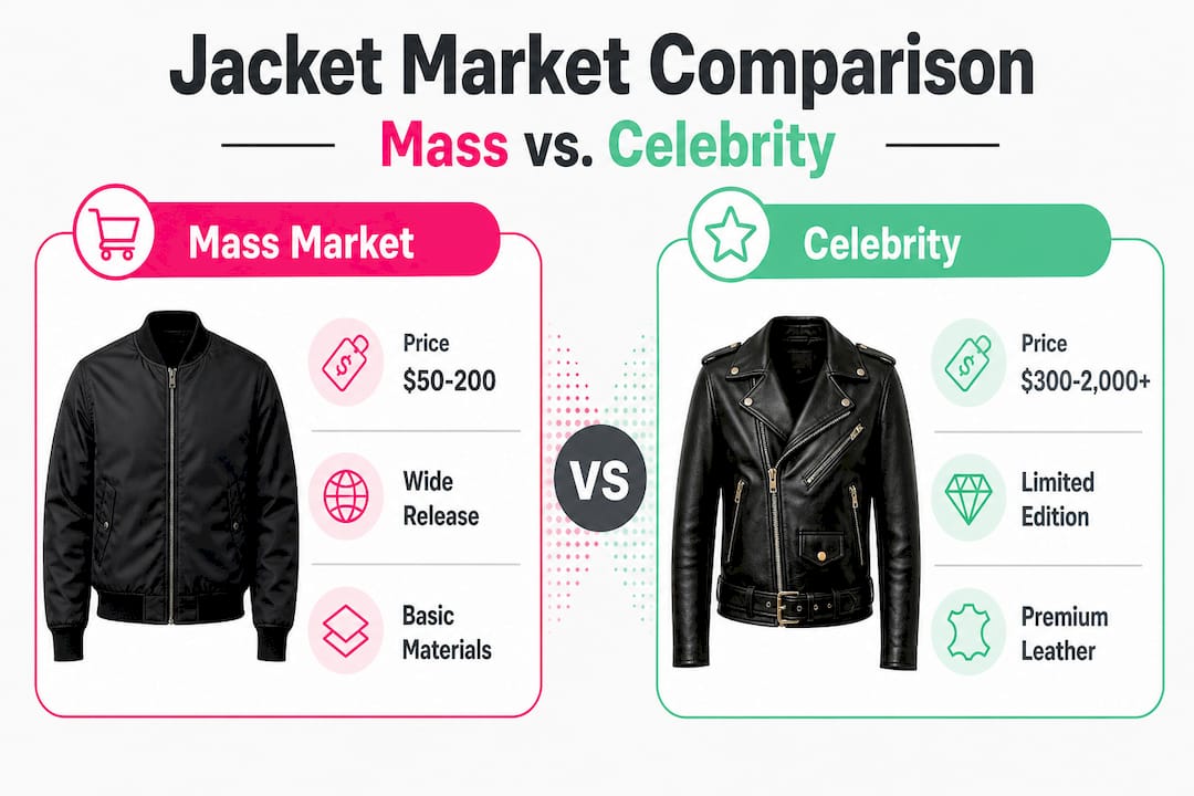 Infographic comparing mass market and celebrity jackets