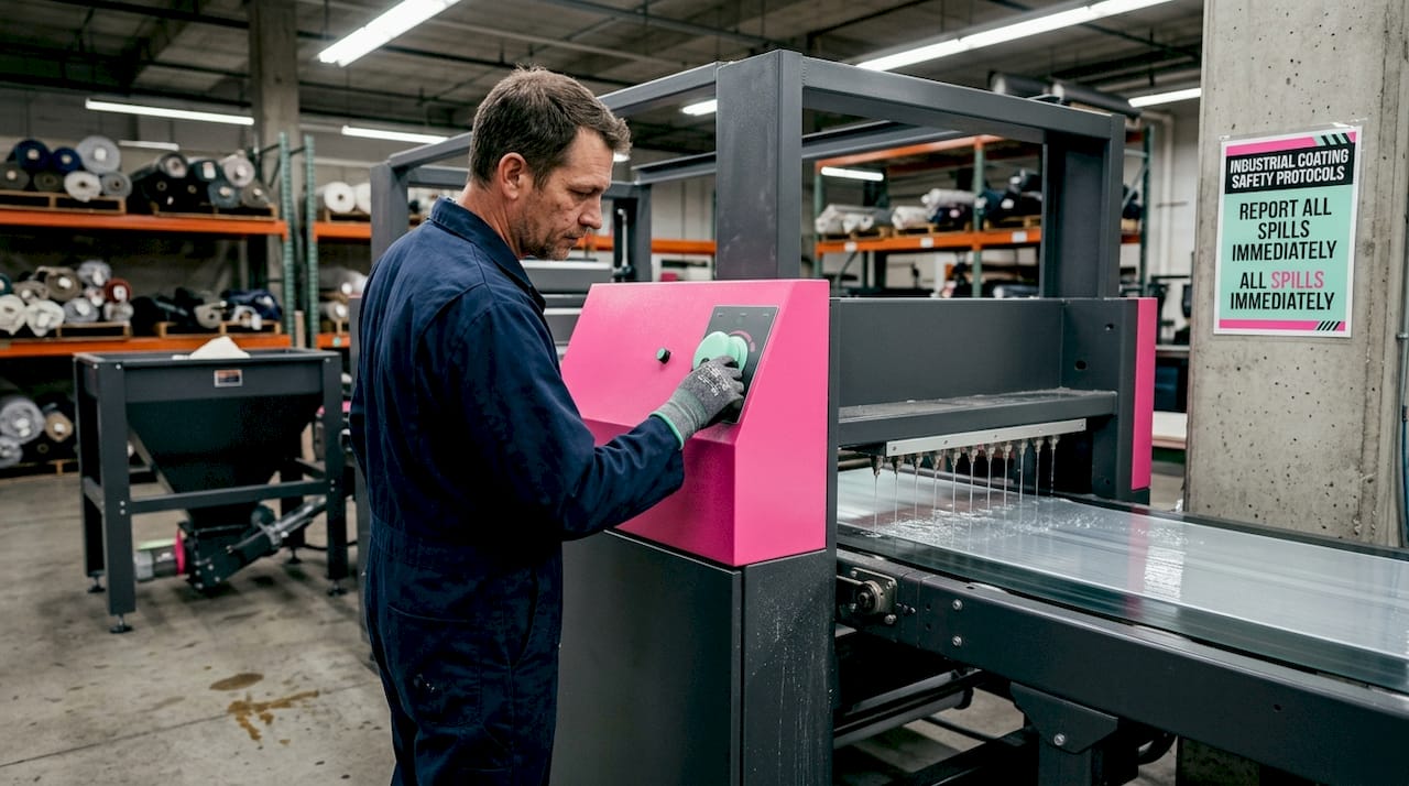 Technician applies PU coating in factory