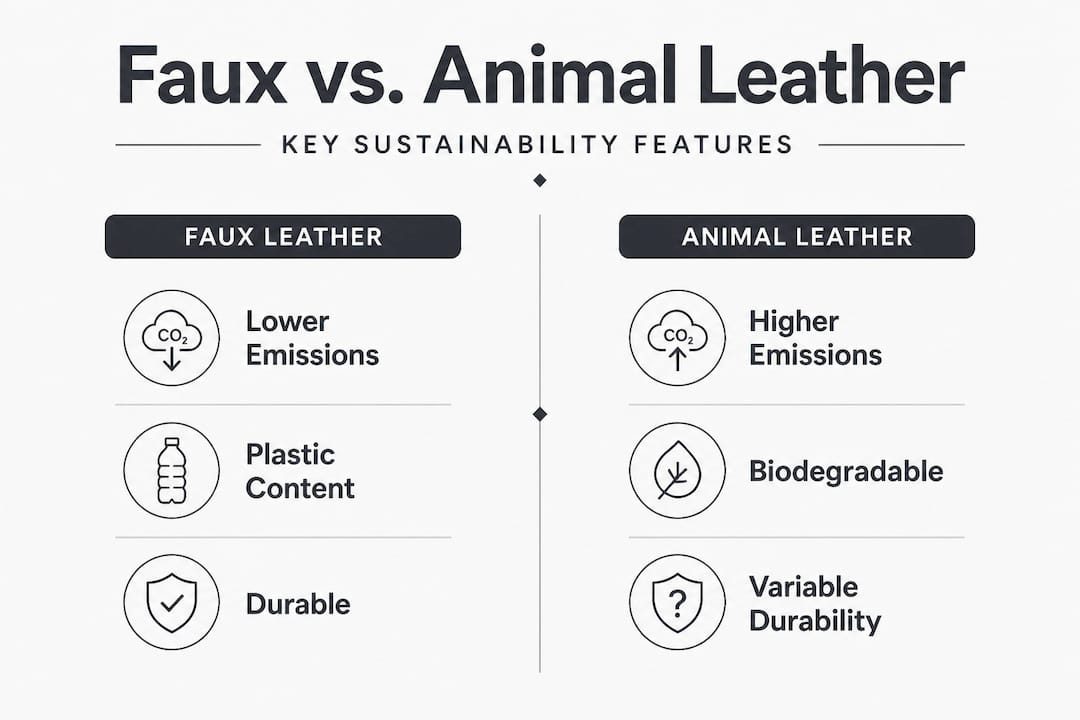 Infographic comparing faux and animal leather sustainability