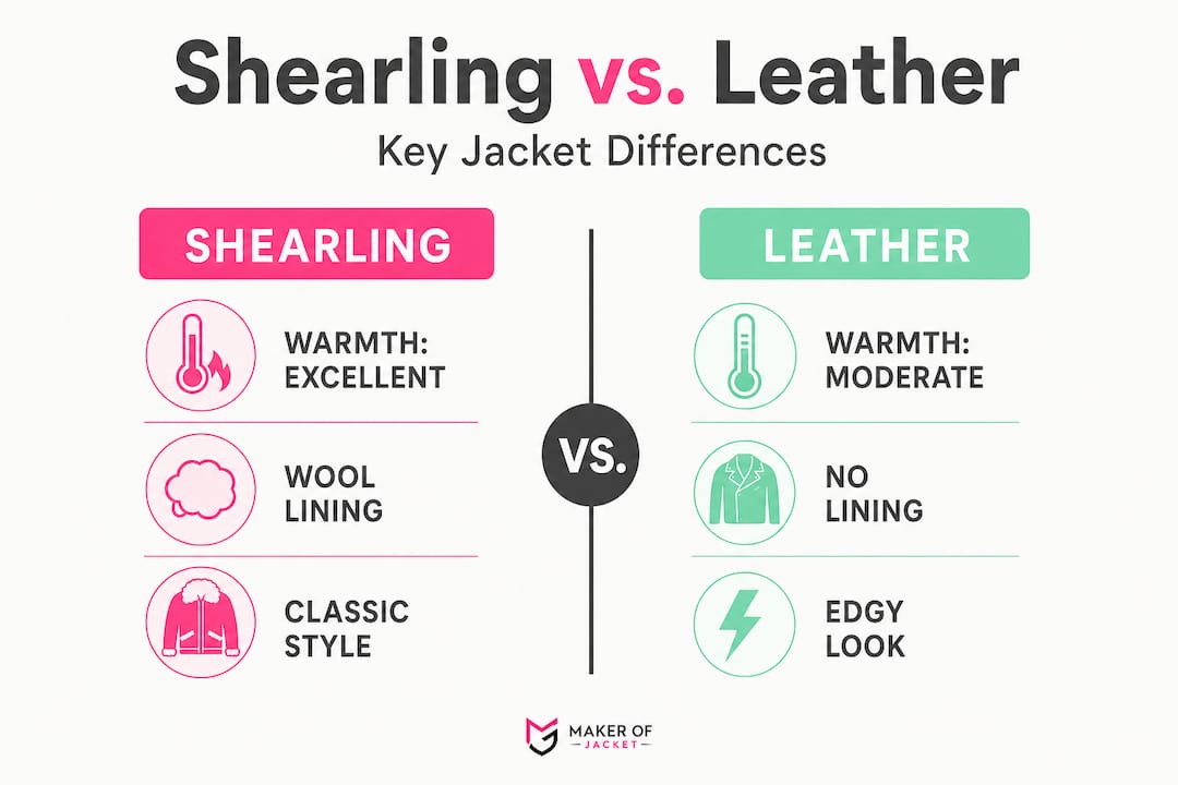 Infographic comparing shearling and leather jackets