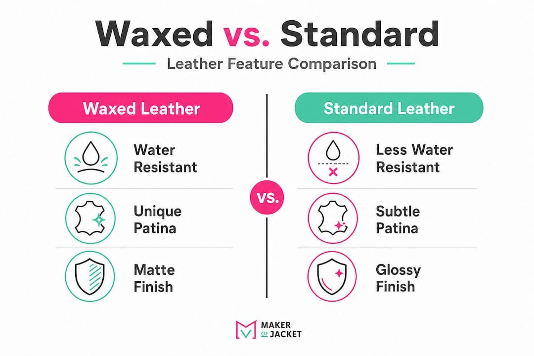 Infographic comparing waxed and standard leather features