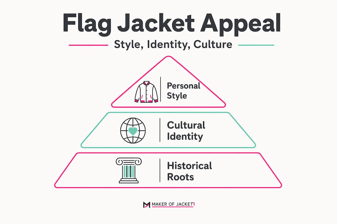 Infographic showing layered appeal of flag jackets