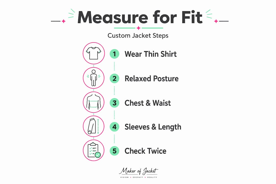 Infographic with five steps to measure custom jacket