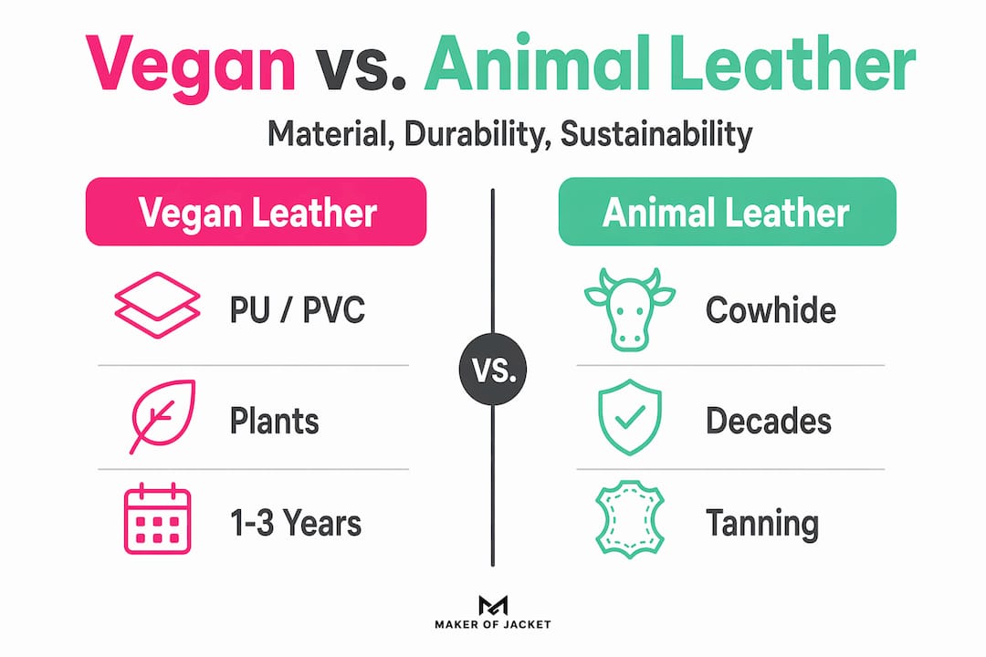 Infographic comparing vegan versus animal leather