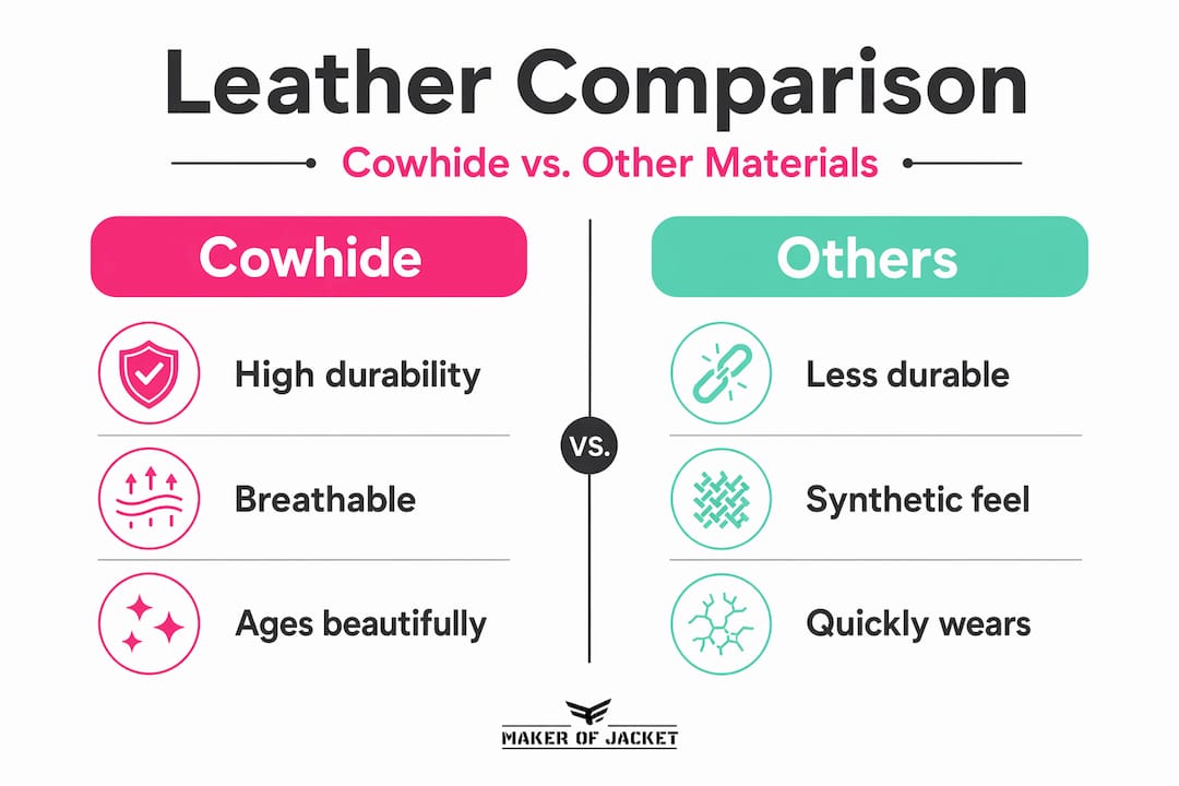 Infographic comparing cowhide leather to other materials