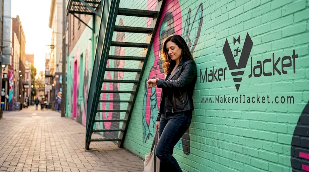 Selena Gomez-inspired leather jacket street scene