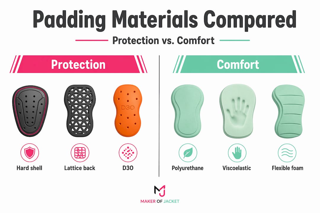 Infographic comparing padding materials in gear