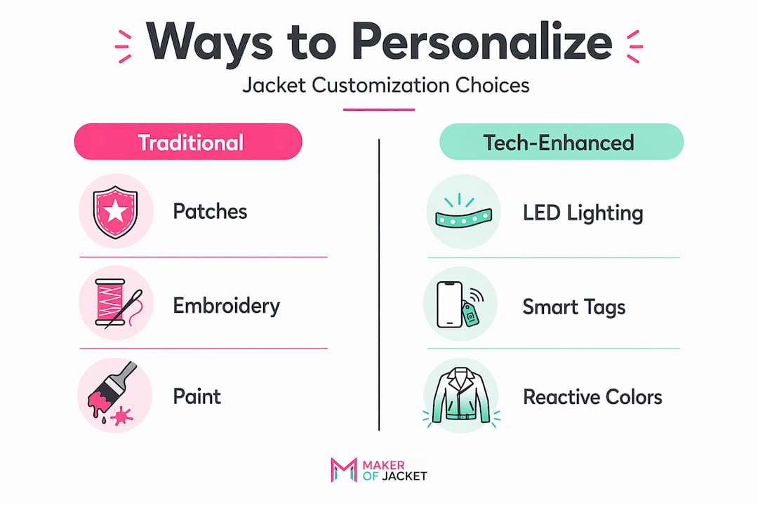 Infographic comparing traditional and tech jacket customizations