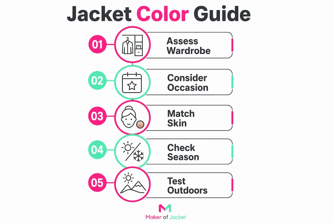 Infographic outlining steps for choosing jacket color
