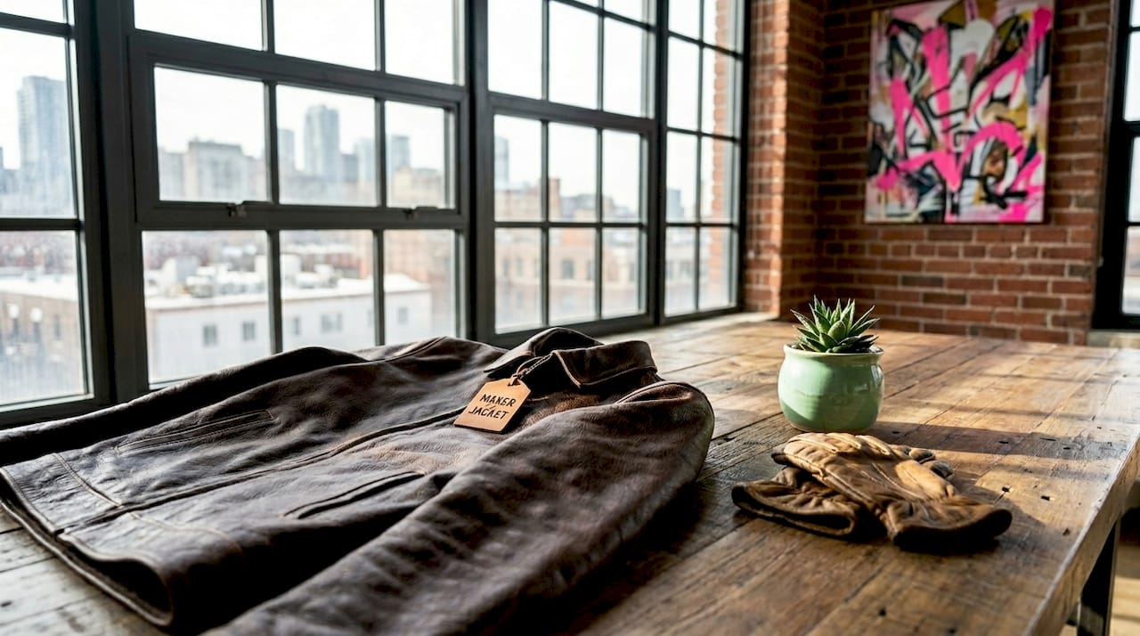 Close-up sustainable leather jacket with natural texture