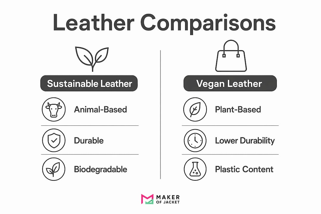 Infographic comparing sustainable and vegan leather features