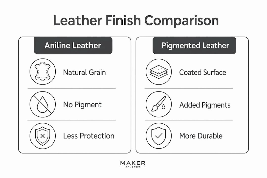 Infographic comparing aniline and pigmented leather finishes