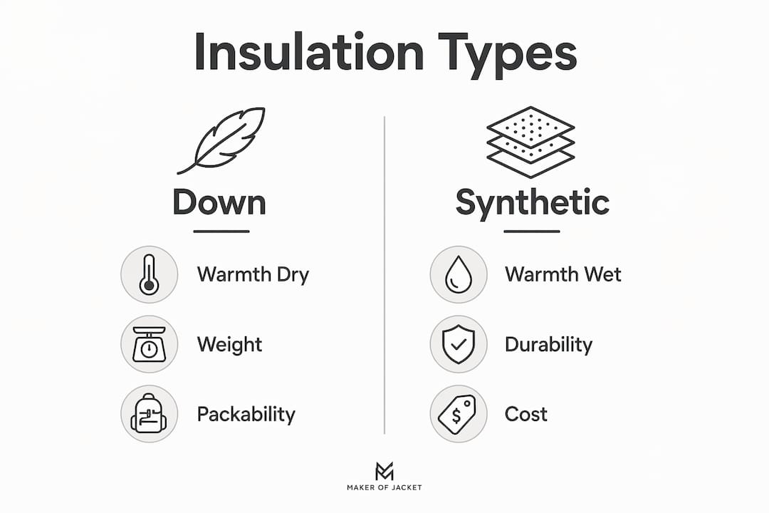 Infographic comparing down and synthetic insulation types