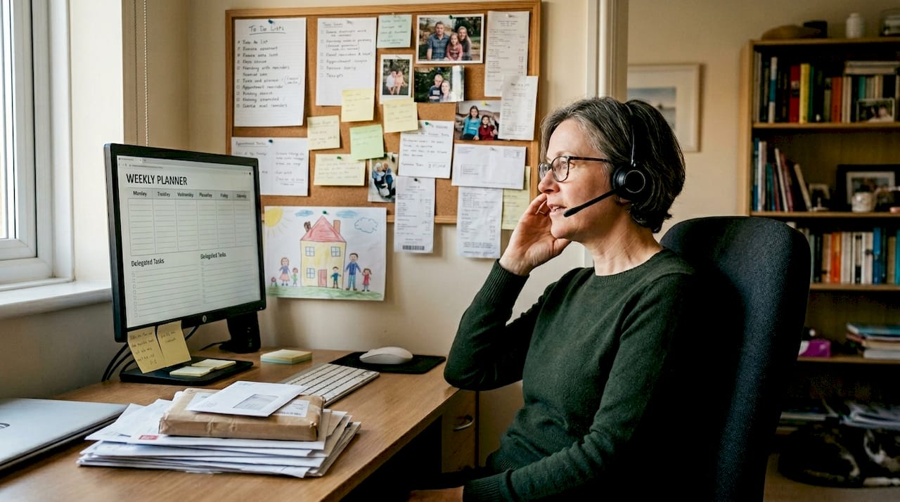 Woman balances work and life in home office