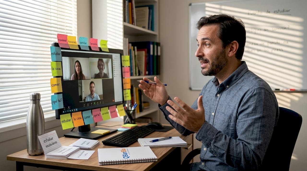 Spanish tutor teaching online home office
