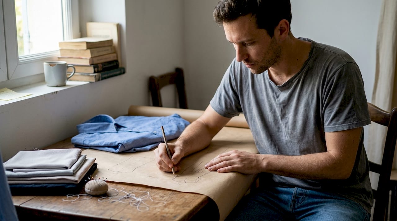 Styliste en pleine création de croquis pour des patrons de vêtements simples