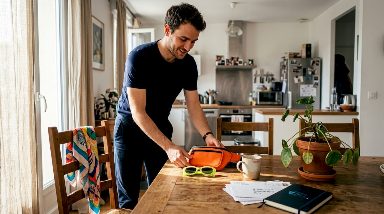 Un homme prépare une sélection d'accessoires tendance pour le printemps.