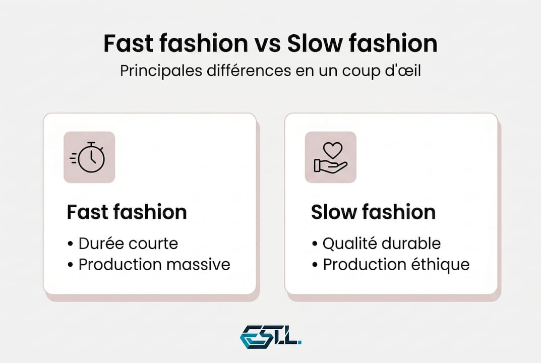 Infographie : le slow fashion face au fast fashion, deux visions opposées de la mode