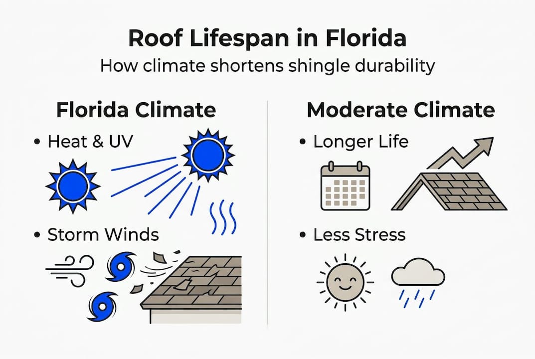 Infographic comparing Florida and moderate roof climates