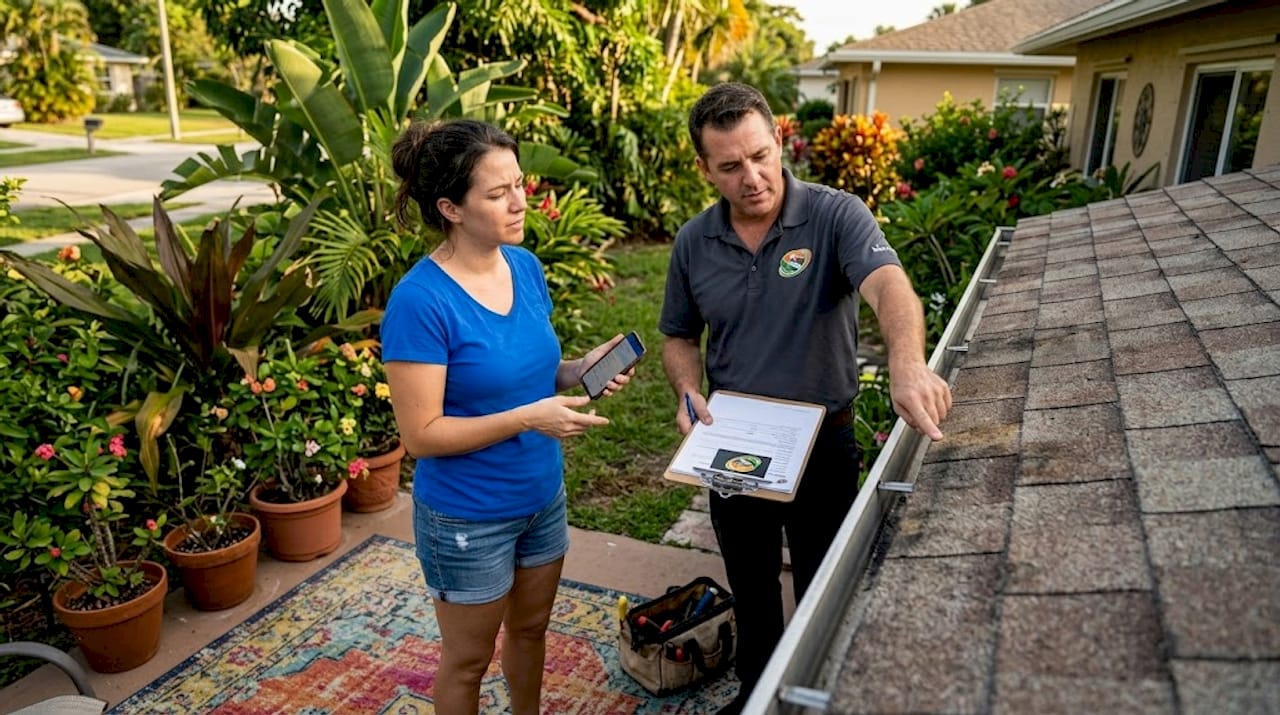 Homeowner and contractor discuss roof renewal