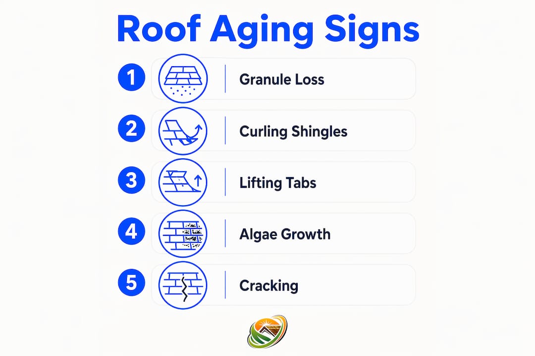 Infographic listing common roof aging signs