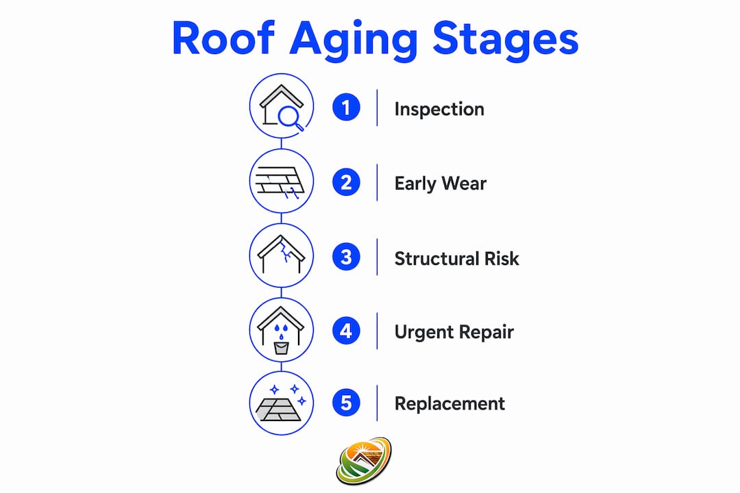 Infographic showing stages of roof aging and safety risk