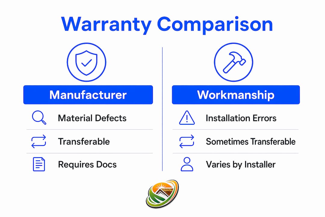 Infographic comparing manufacturer and workmanship warranties