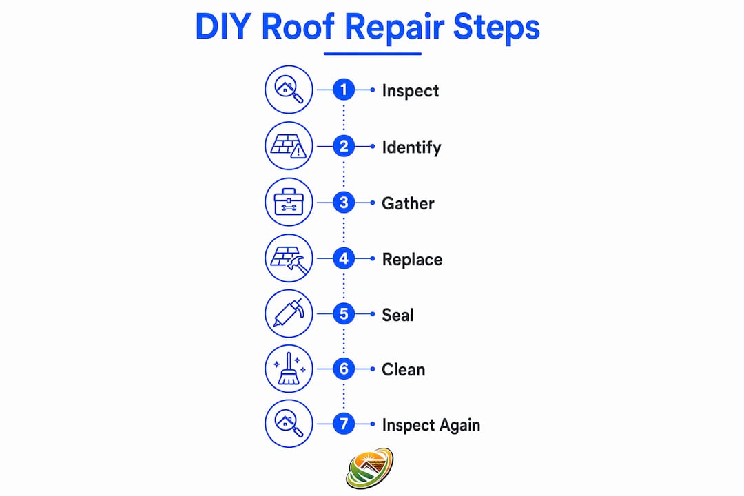 Infographic illustrating DIY roof repair steps