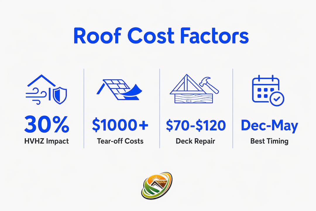 Infographic showing key roofing cost factors in South Florida
