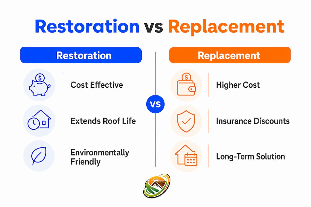 Infographic comparing roof restoration and replacement