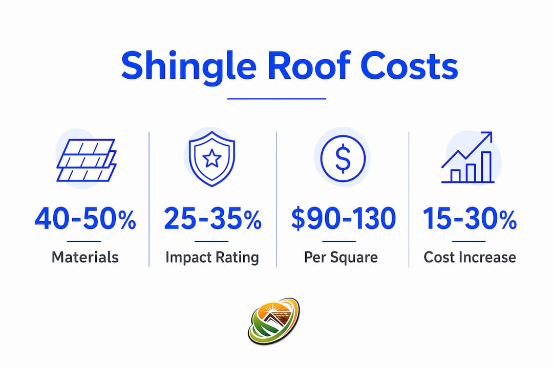 Infographic showing key cost components of shingle roof replacement