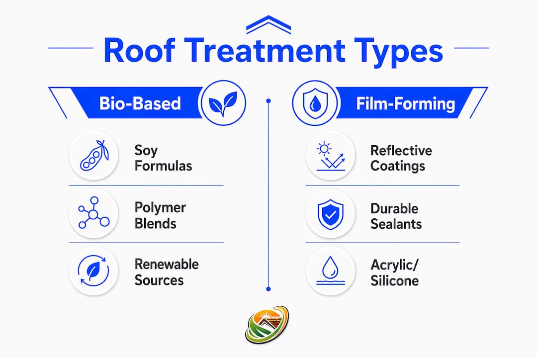Infographic comparing bio-based and film-forming roof treatments