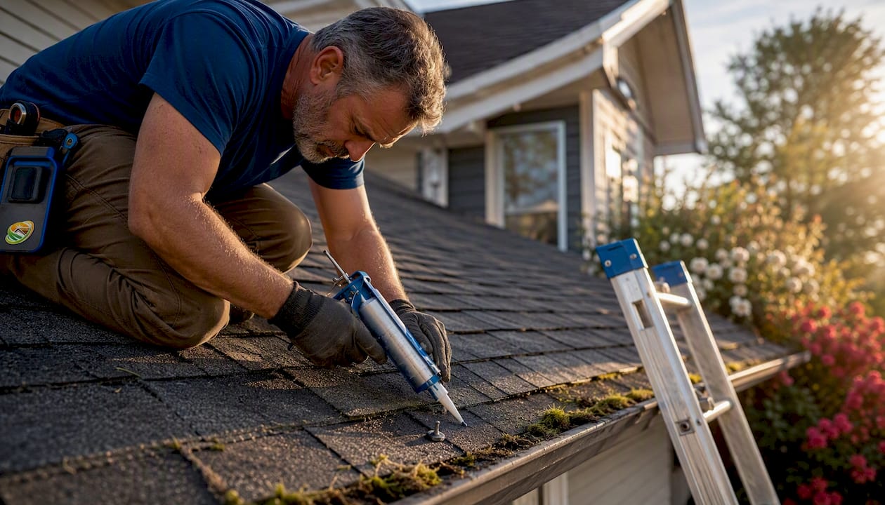 Professional fixing small roof leak