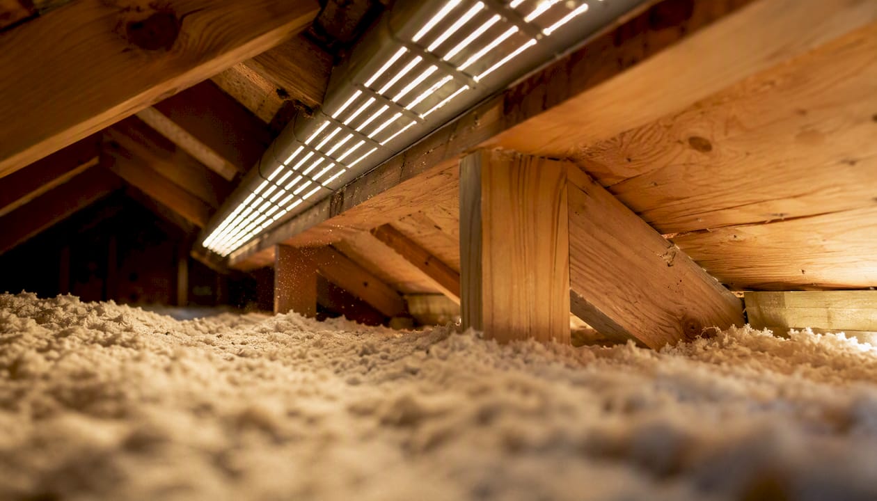 Close-up of attic soffit and ridge vents