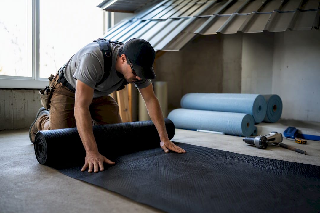 Installing dense underlayment under metal roof panels in attic