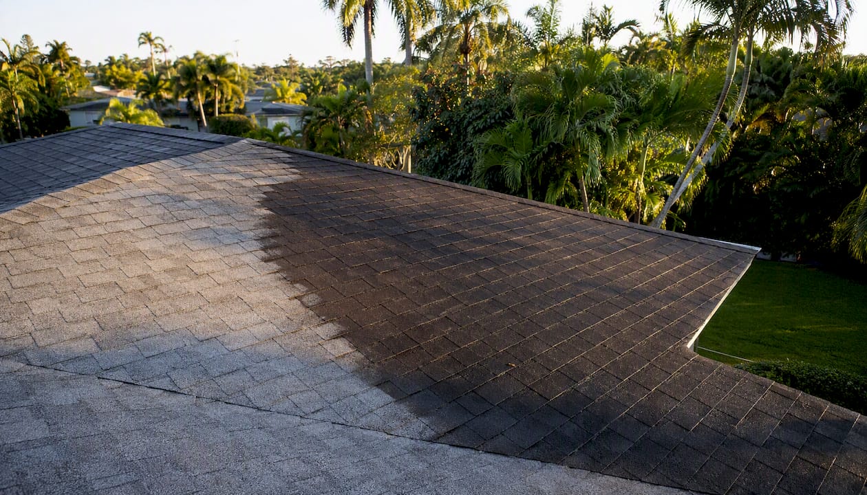 Visible color change on asphalt shingles