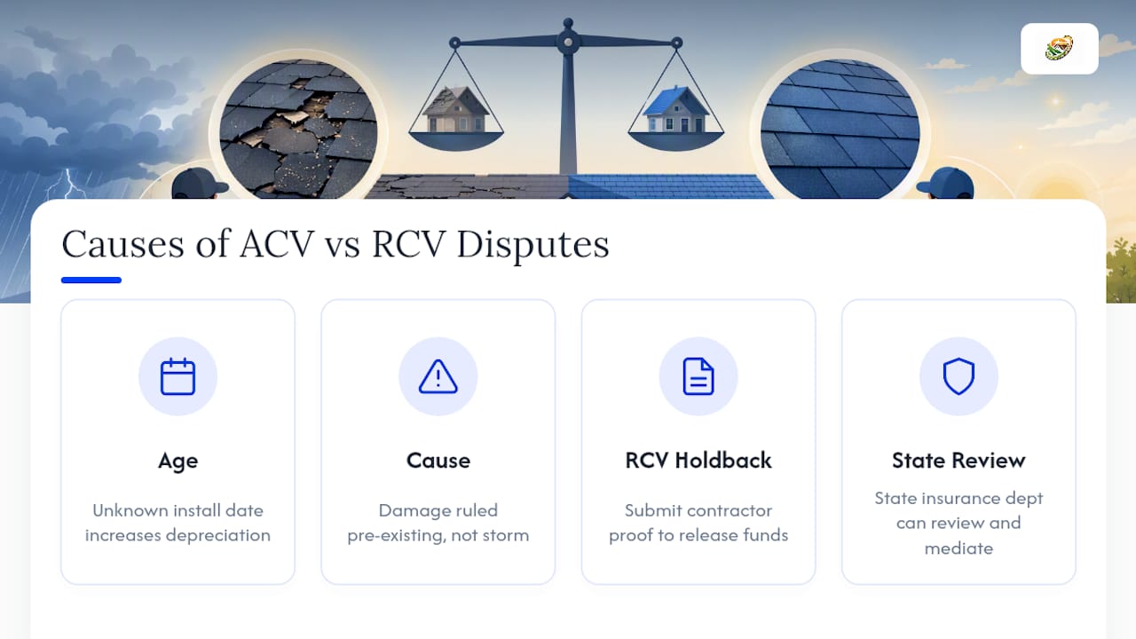 Why Do ACV vs RCV Roof Disputes Happen So Often? — overview diagram