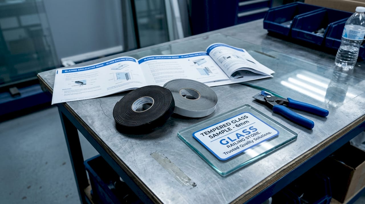 Workbench with foam and butyl glazing tape rolls