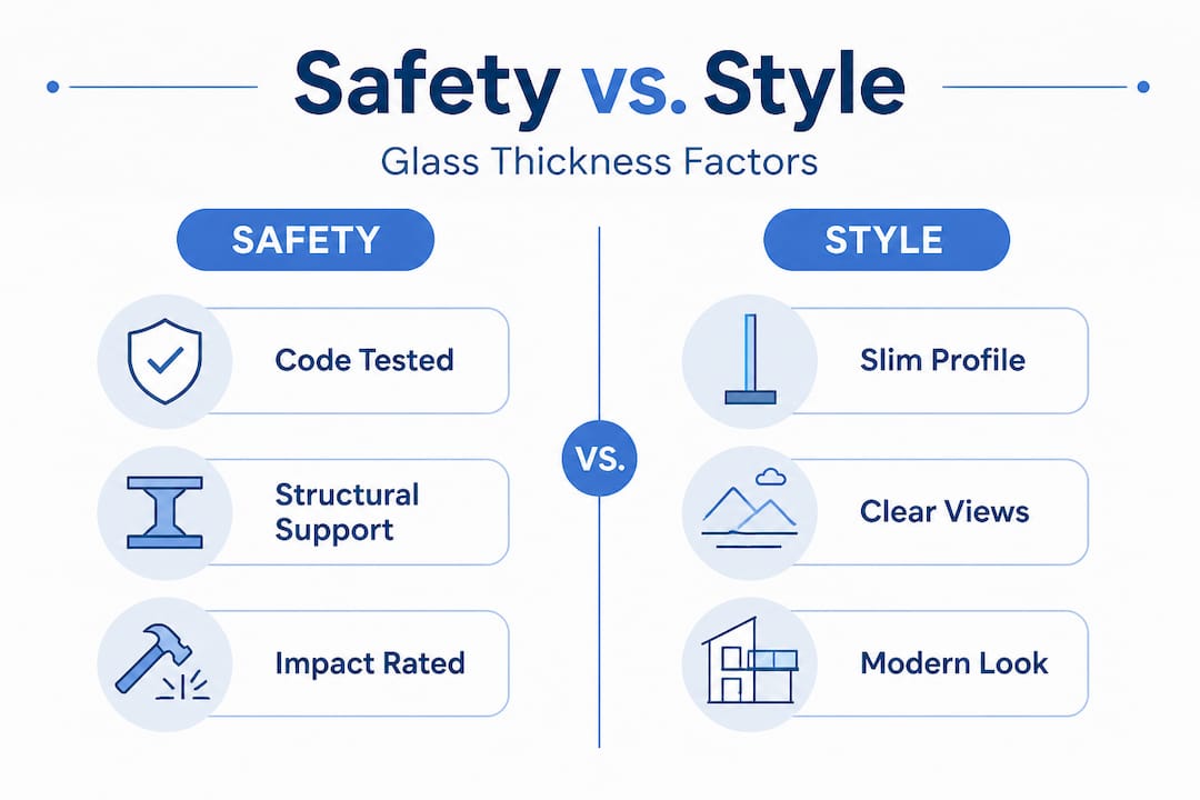 Infographic comparing glass railing safety and style factors