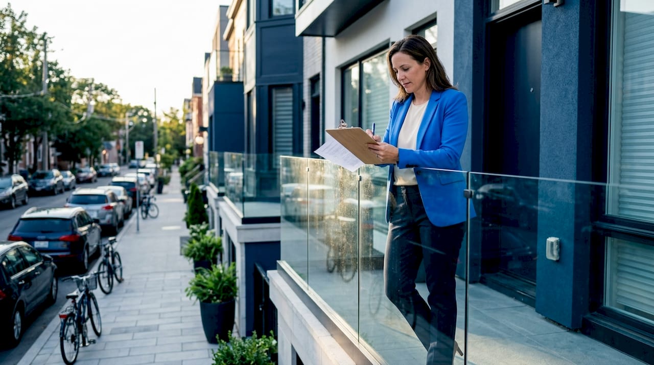 Agent analyzing exterior glass railings