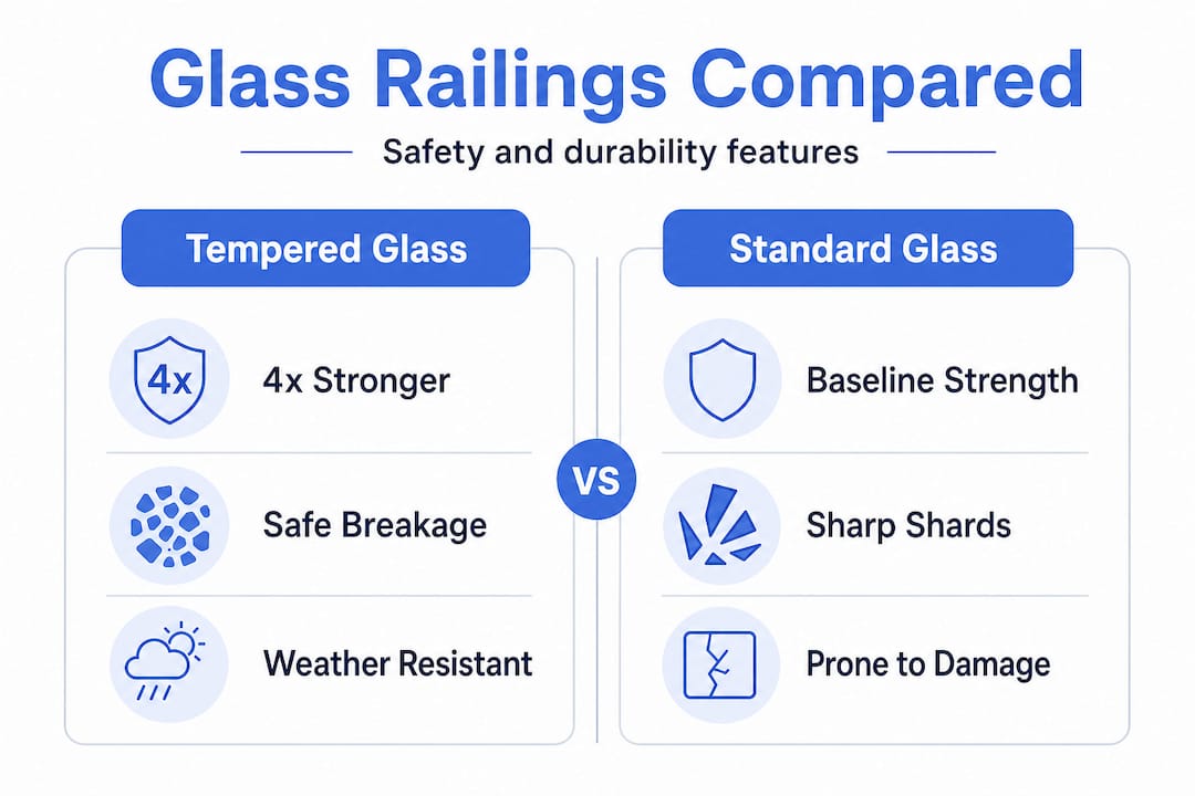 Infographic comparing tempered and standard glass features