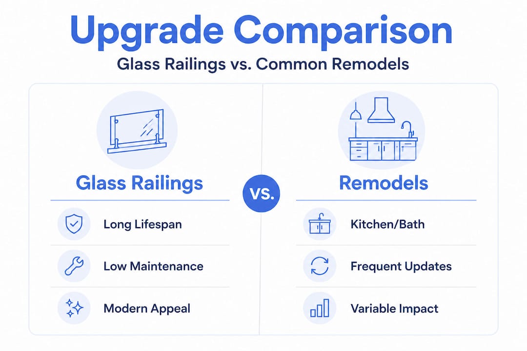 Infographic comparing glass railings and remodels