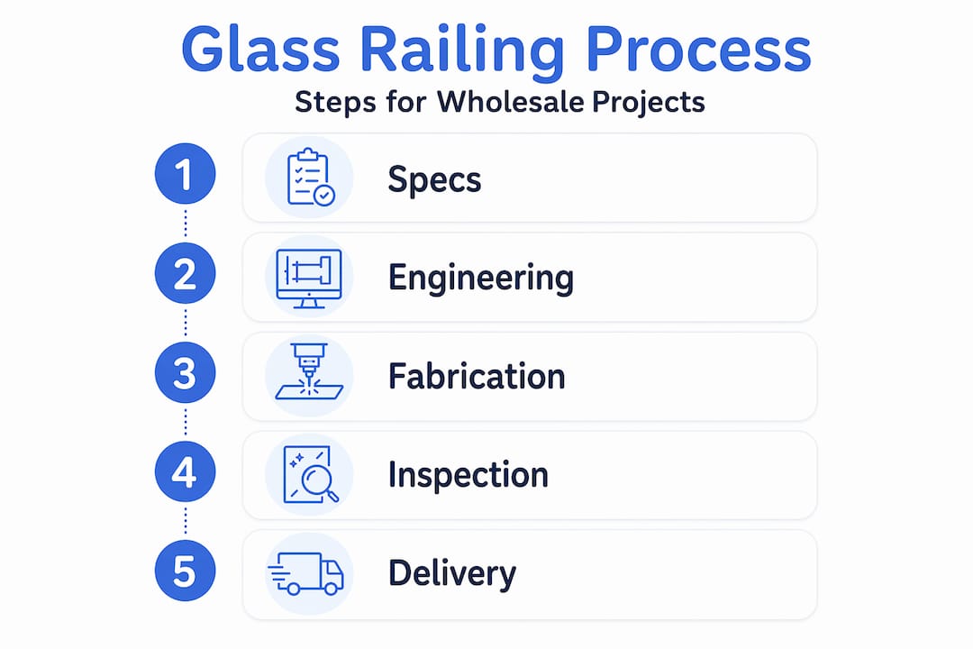 Infographic showing glass railing fabrication steps