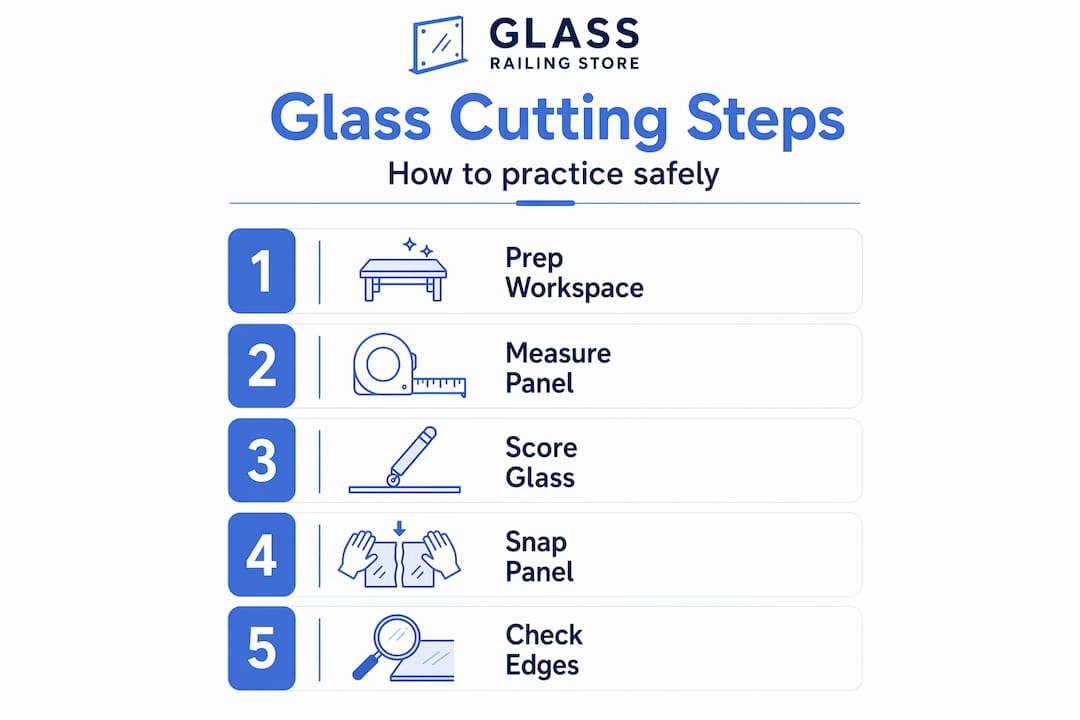 Infographic showing glass cutting practice steps