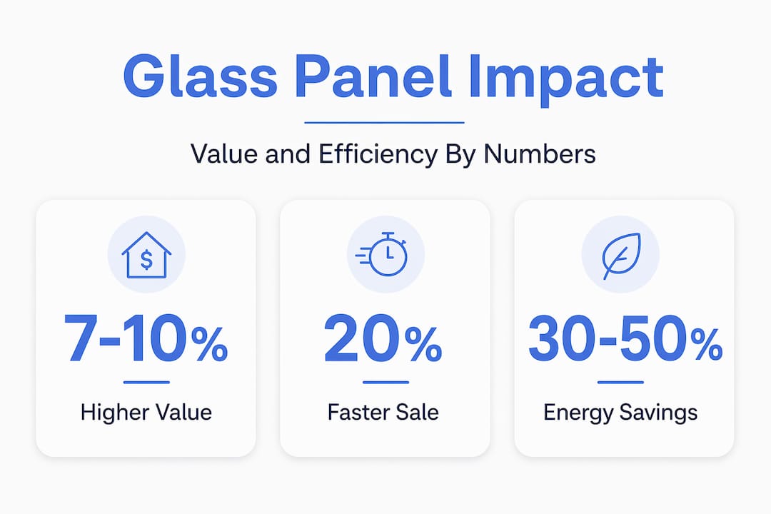 Glass panel value and efficiency stat infographic