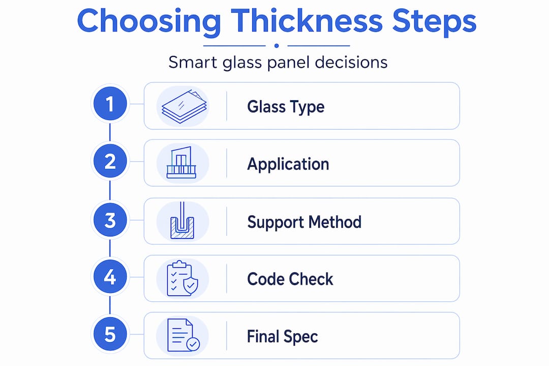 Infographic showing steps to choose glass thickness