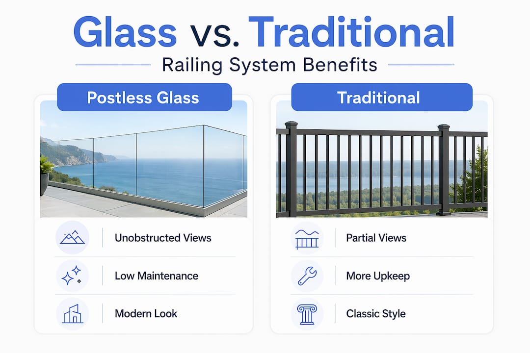 Infographic comparing glass and traditional railing