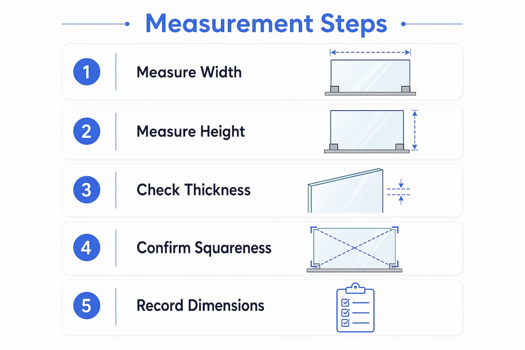 Infographic showing glass panel measurement steps