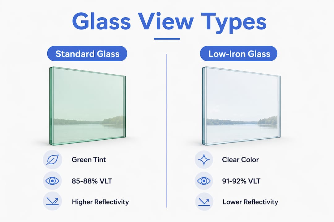 Infographic comparing standard and low-iron glass